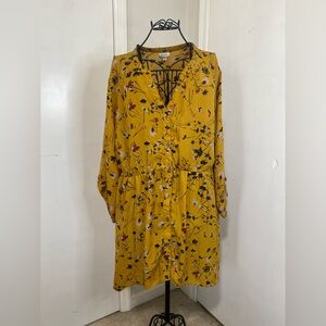 Avenue Women 18/20 Yellow Floral Button Front Boho Dress Lightweight Plus